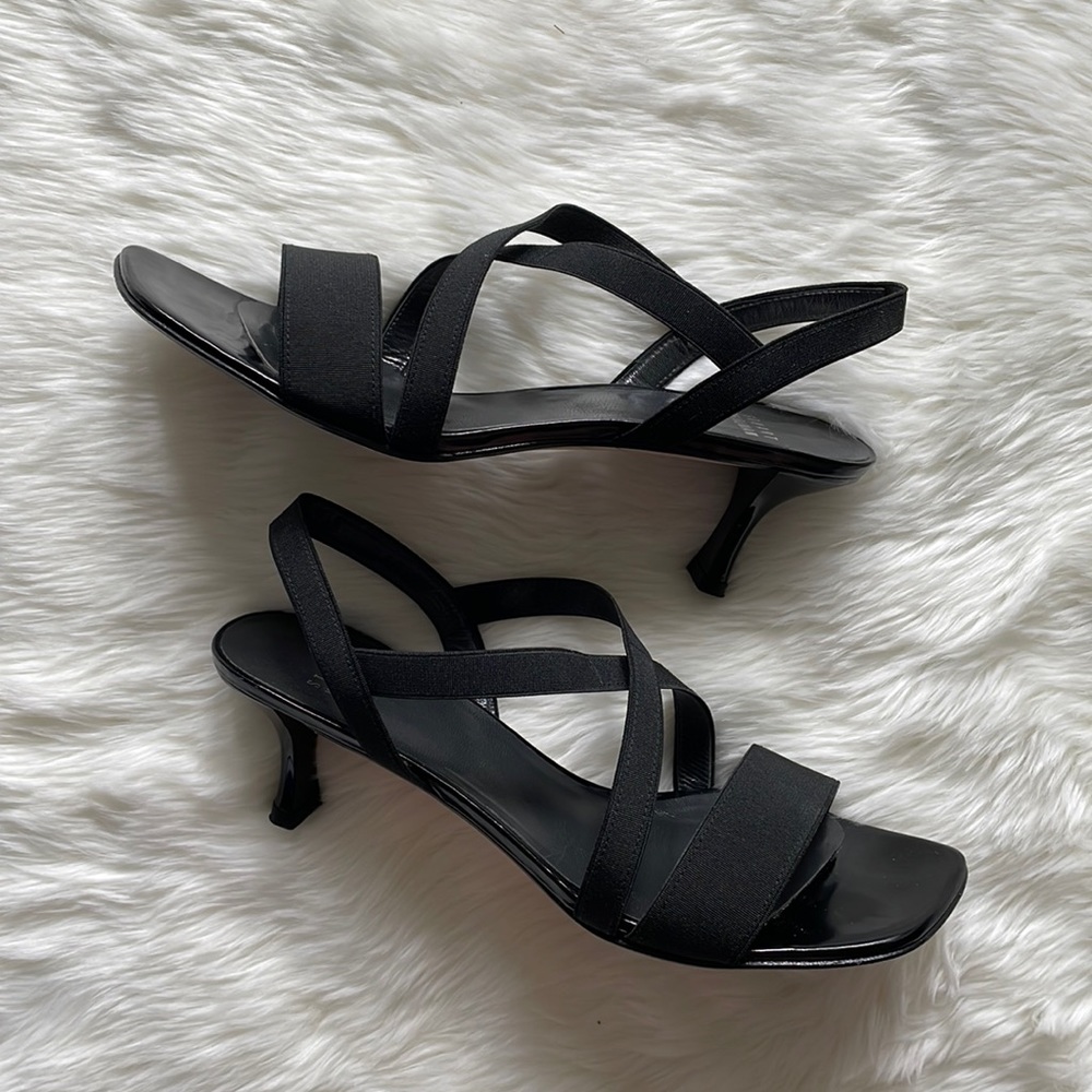 Stuart Weitzman Black Heels Size 8 w/ Elastic Straps
